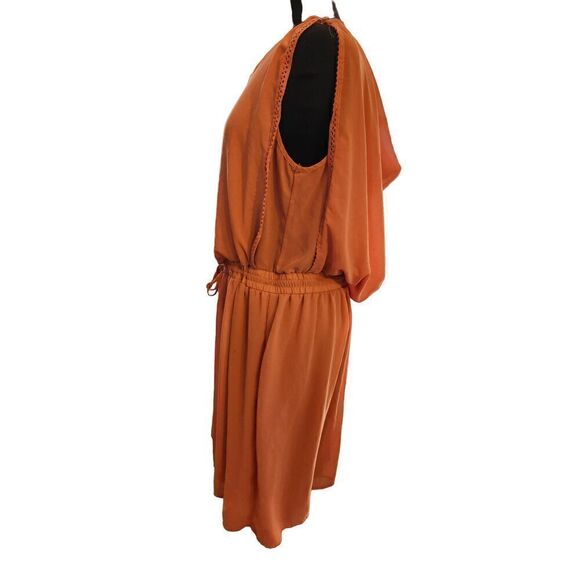 FOREVER 21 SHEAR WITH LINING PEACH ROMPER TIE WAIST  DECORATIVE SCOOP BACK SIZE - Picture 2 of 4